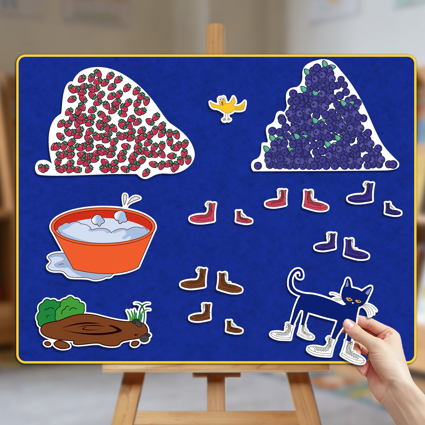 18Pcs Pete the Cat Felt Story Set, "I Love My White Shoes" Themed Interactive Teaching Aid for Ages 3+, Classroom & Homeschool Storytelling