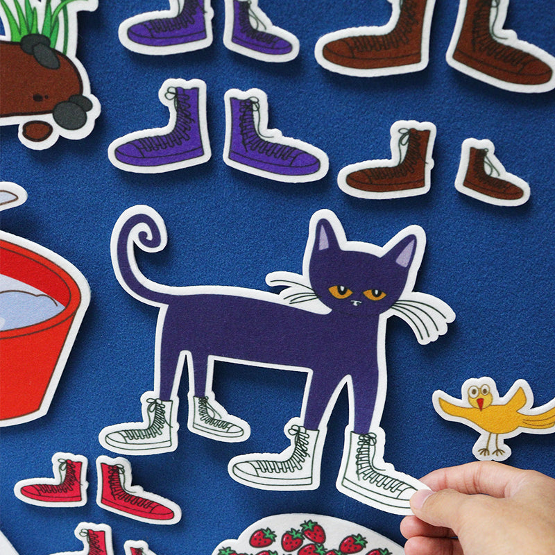 18Pcs Pete the Cat Felt Story Set, "I Love My White Shoes" Themed Interactive Teaching Aid for Ages 3+, Classroom & Homeschool Storytelling