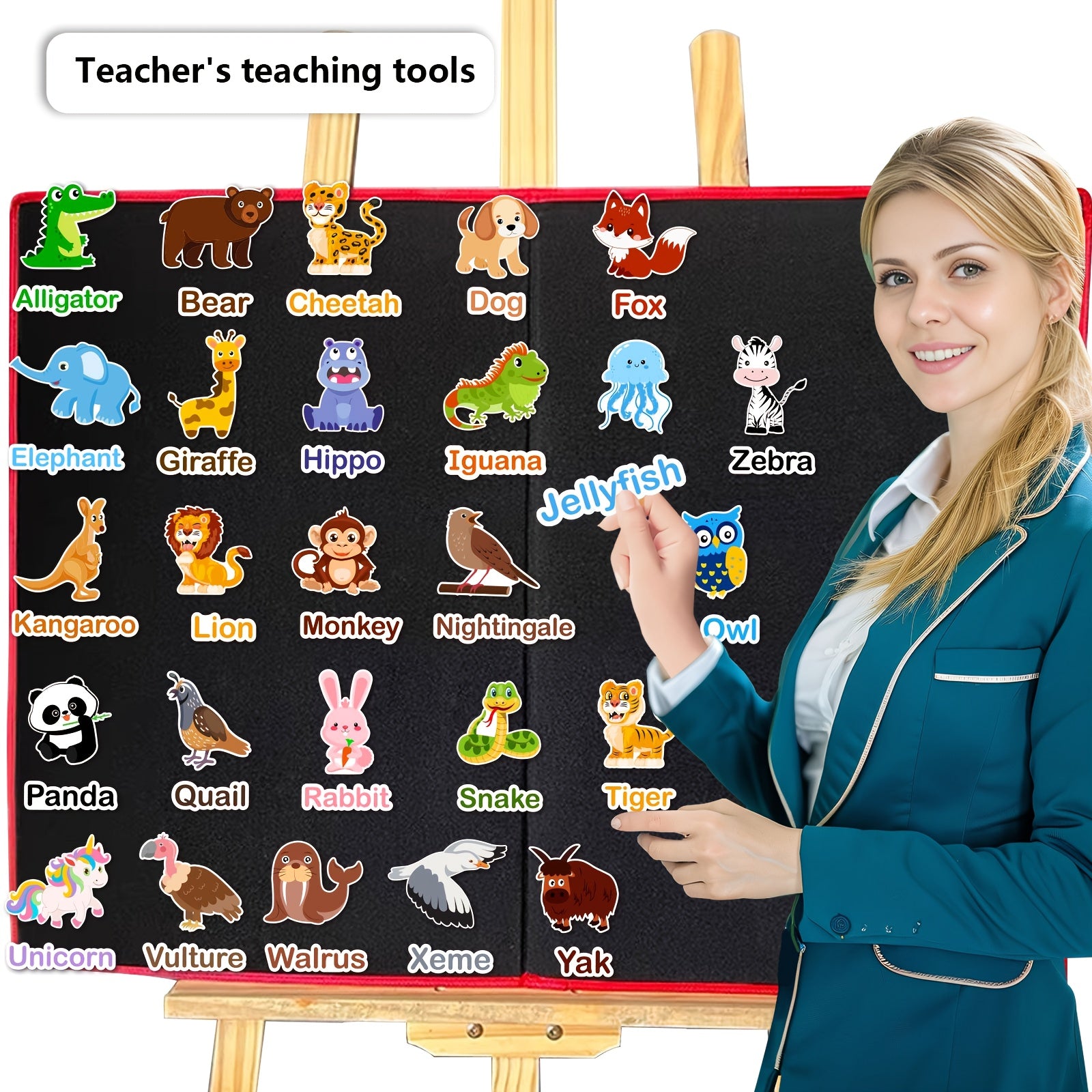 52 Pcs Alphabet A-Z Animal Felt Set - Montessori Educational Toys, Interactive Sorting & Word Matching Game for Preschool Classroom, Ages 3+