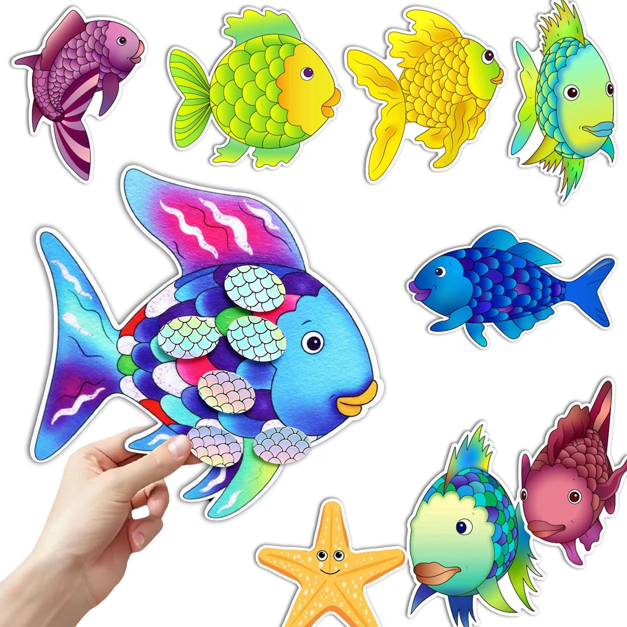 HOOJOJO The Rainbow Fish Felt Story Set, Ocean Animal & Scale Felt, Preschool Social Emotional Learning Aid for Kids Ages 3+