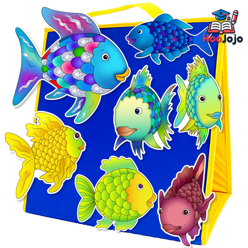 HOOJOJO The Rainbow Fish Felt Story Set, Ocean Animal & Scale Felt, Preschool Social Emotional Learning Aid for Kids Ages 3+