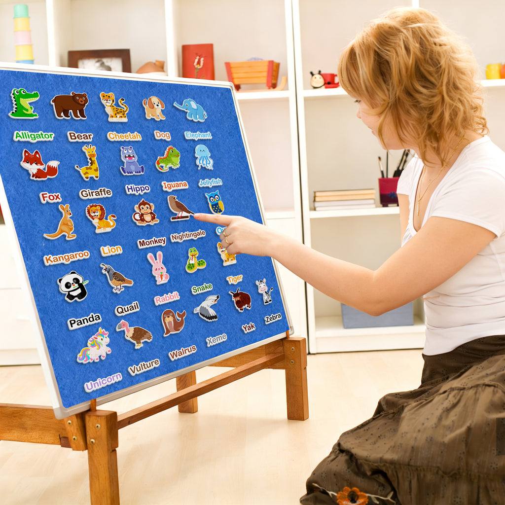 52 Pcs Alphabet A-Z Animal Felt Set - Montessori Educational Toys, Interactive Sorting & Word Matching Game for Preschool Classroom, Ages 3+