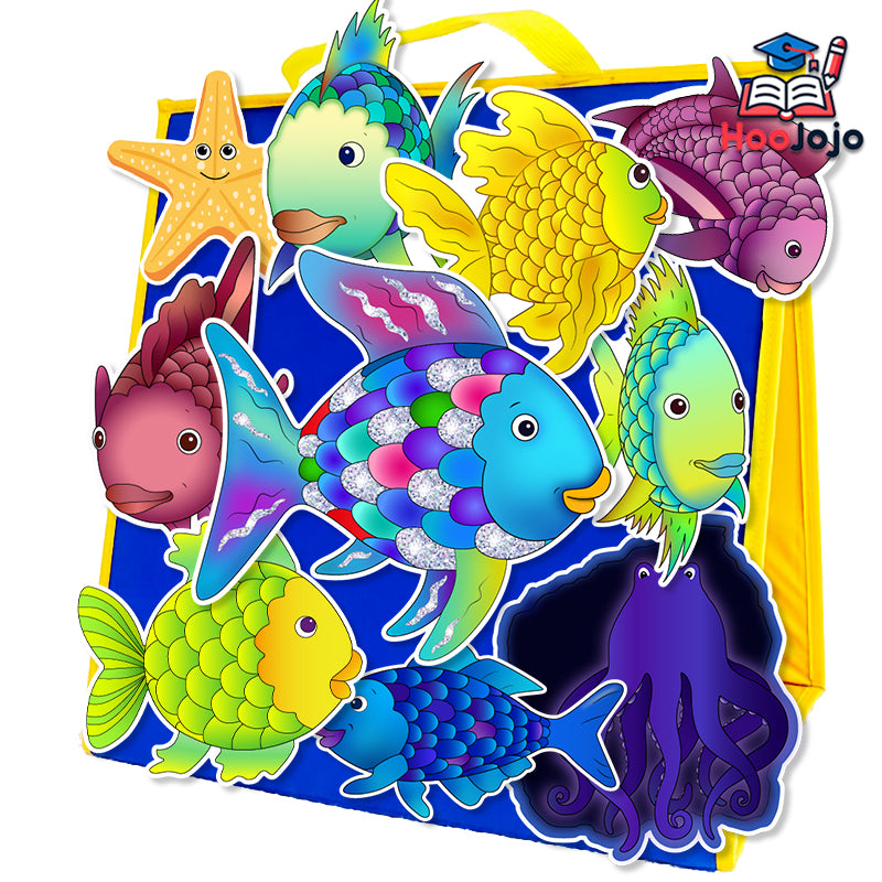 HOOJOJO The Rainbow Fish Felt Story Set, Ocean Animal & Scale Felt, Preschool Social Emotional Learning Aid for Kids Ages 3+