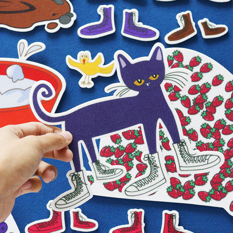 18Pcs Pete the Cat Felt Story Set, "I Love My White Shoes" Themed Interactive Teaching Aid for Ages 3+, Classroom & Homeschool Storytelling