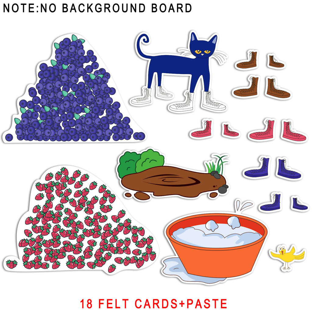 18Pcs Pete the Cat Felt Story Set, "I Love My White Shoes" Themed Interactive Teaching Aid for Ages 3+, Classroom & Homeschool Storytelling
